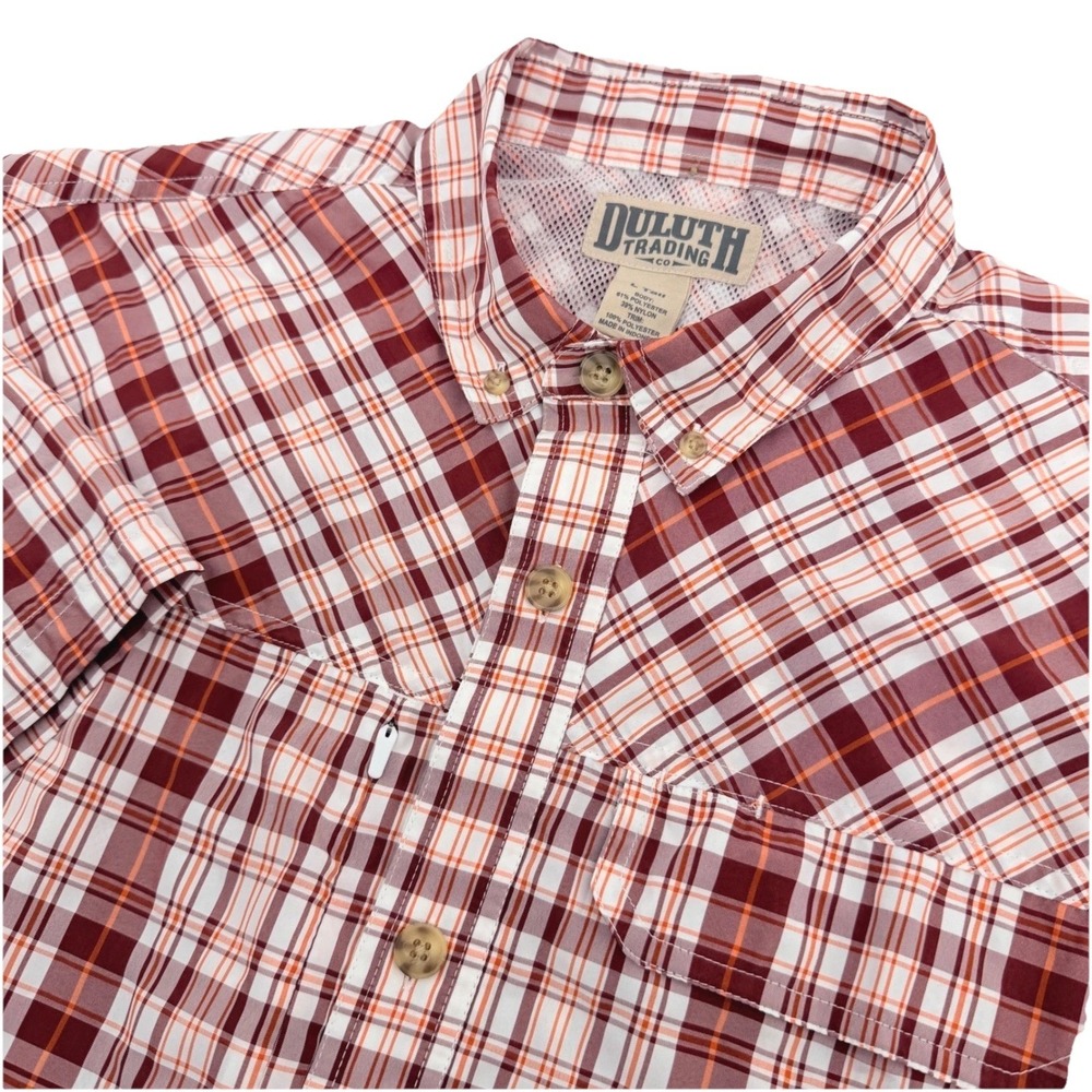Duluth Trading Co Mens LT Tall Red Plaid Vented Short Sleeve Utility Fishing